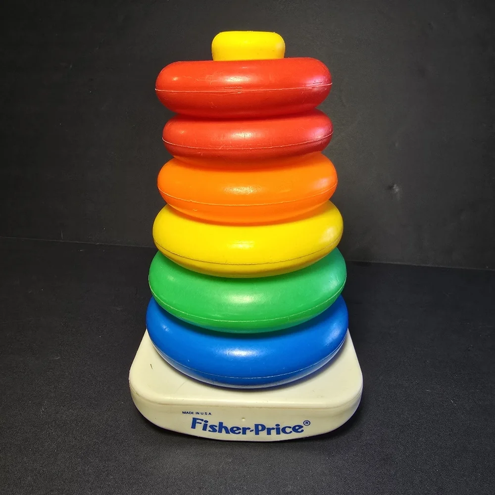Vintage Fisher Price Rock A Stack Childs Play Game 6 Rings Plastic Base & Pole